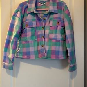 NWT O’Neill Plaid Button-Up Shacket in Pastel Colors